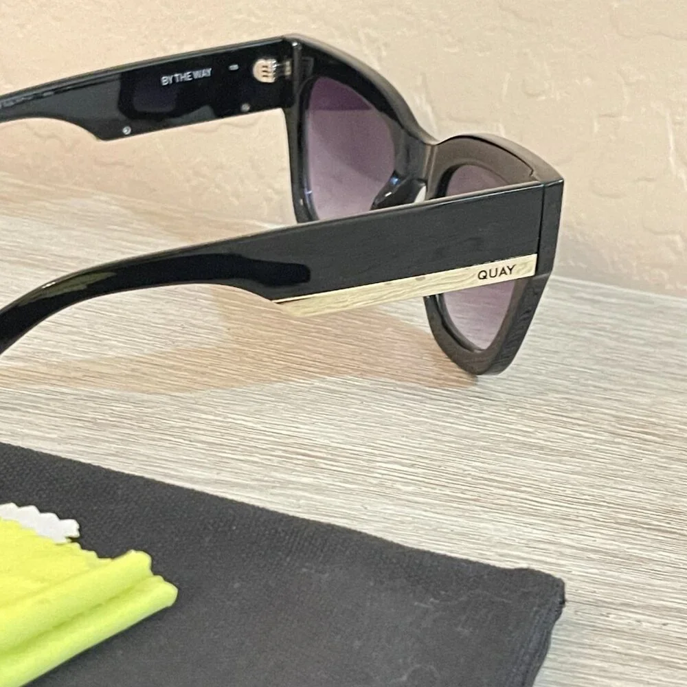 Quay Australia Sunglasses By The Way Black Cateye with Pouch and Cloth